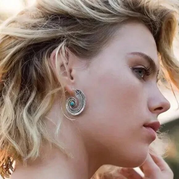 Hoop Earrings Boho Silver Turquoise NWT 💙 - Picture 3 of 6